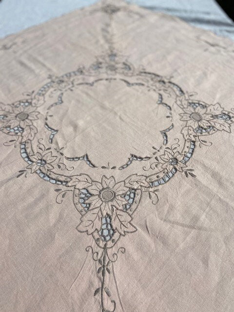 Vintage Embroidery, Fancy Table Cloth, Square, Cutwork, Decorative Lace, Cotton, Handmade, Table Linen, Decor Cottagecore, Granny Decor