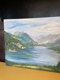 Vintage Loch, Fjord Landscape Oil Painting, Scandinavian Landscape On Board, Signed, Original Artwork, Gallery, Hanging Wall Art, Decor