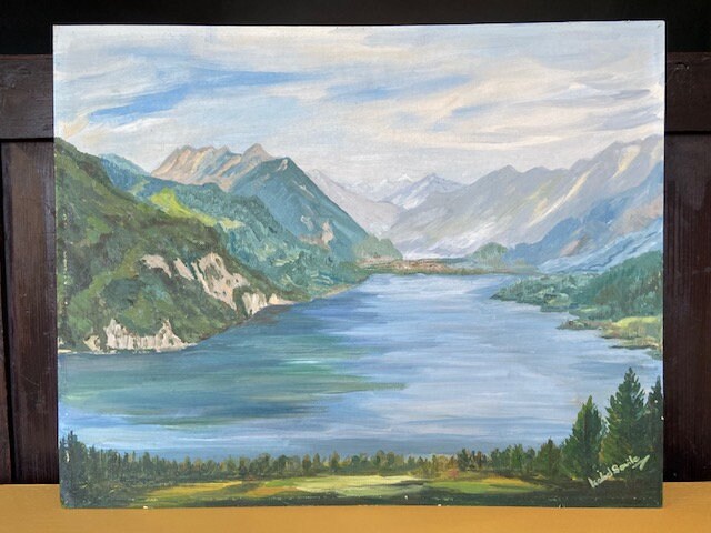 Vintage Loch, Fjord Landscape Oil Painting, Scandinavian Landscape On Board, Signed, Original Artwork, Gallery, Hanging Wall Art, Decor