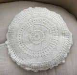 Vintage Crochet, Cushion, Round, Cream, Decorative, Scalloped Edge With Pad, Hand Crochet, Granny Chic, Embroidery, Nostalgic, Cottagecore
