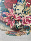 Vintage Floral Wall Tapestry, Needle Point Picture, Framed Cross Stitch Picture, Embroidery, Textile Art, Gallery Wall Decor, Cottagecore