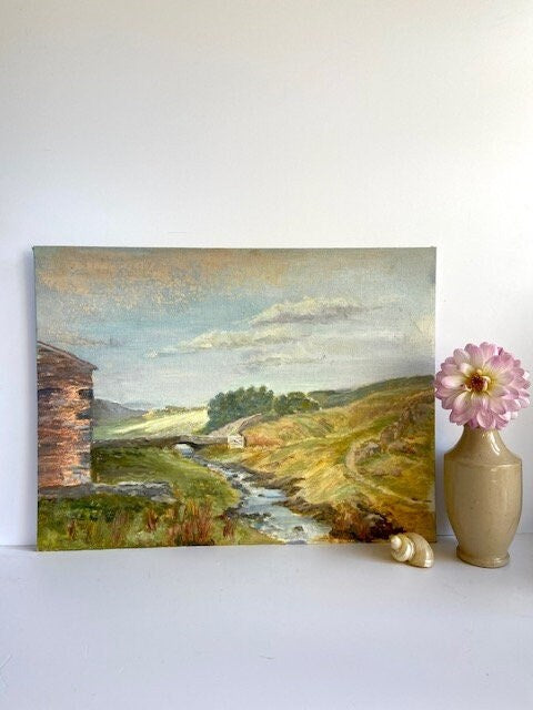 Vintage Oil Painting On Board, Country Landscape, Nature Inspired, Still Life, Hanging Original, Gallery Wall Art, Mantle, Shelf Decor