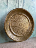 Vintage Large Circular Brass Tray, 13.5'' Metal Plate, Bar Cart, Drinks Tray, Decorative Tray, Engraved, Barware, Boho, Coffee Table Decor