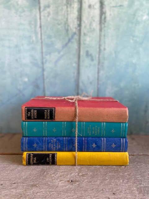 Vintage Bright Staging Book Stack, Colourful Book Bundle, Collection Of, Bookcase, Shelf Styling, Prop, Authentic, Maximalist, Home Decor
