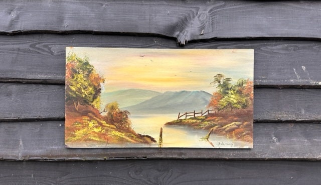 Vintage Landscape Painting Oil On Board, Original Signed Art, Gallery Wall Art, Beautiful Mountains With Vibrant Green And Brown, Scenic Art