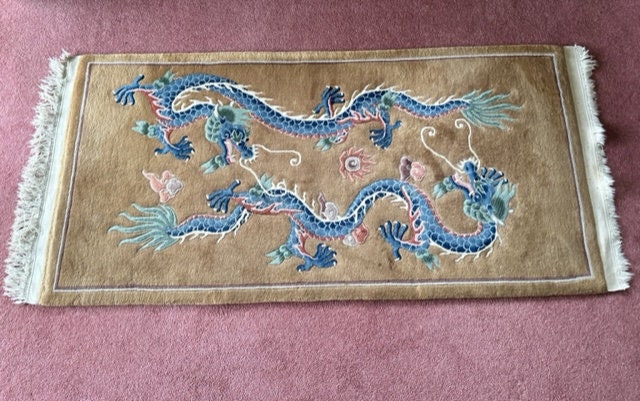 Vintage Chinese Rug, Chinese Dragon, Tapestry Rug, Oriental Rug, Japandi Decor, Oriental Style Wool Carpet, Living Room, Bedroom Decor