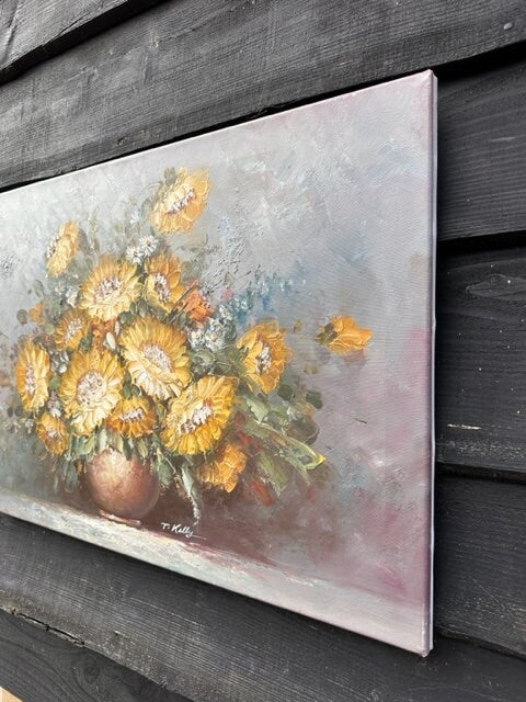 Vintage Large Floral Oil Painting, Large Still Life, On Canvas, Original Art, Signed, Hanging Gallery, Shelf, Wall Art, English Flowers