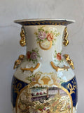 Vintage Large, Tall Oriental Statement Vase, Japandi Decor, Bird, Botanical, Painted Colourful Decorative Pattern, Bright Maximalist Decor