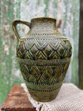 Large West German, Olive Floor Vase, Urn, Mid Century, Large Pottery, Glazed Ceramic Vase, Jar