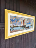 Vintage Large Nautical Wall Tapestry, Needle Point Picture, Framed Cross Stitch Picture, Embroidery, Textile Art, Bright Gallery Wall Decor