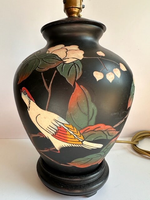 Vintage Ceramic Oriental Floral Ginger Jar Lamp Base, 3 Painted Designs, Botanical & Birds, Table Lamp, Bedside Lamp, Japandi, Maximalist Home Decor