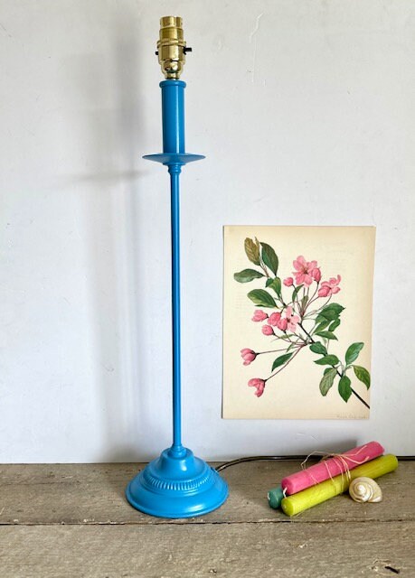 Vintage Tall Blue Table Lamp Base, Bedside Lamp, Bright Decor, Colourful, Maximalist Decor, Vintage Lighting